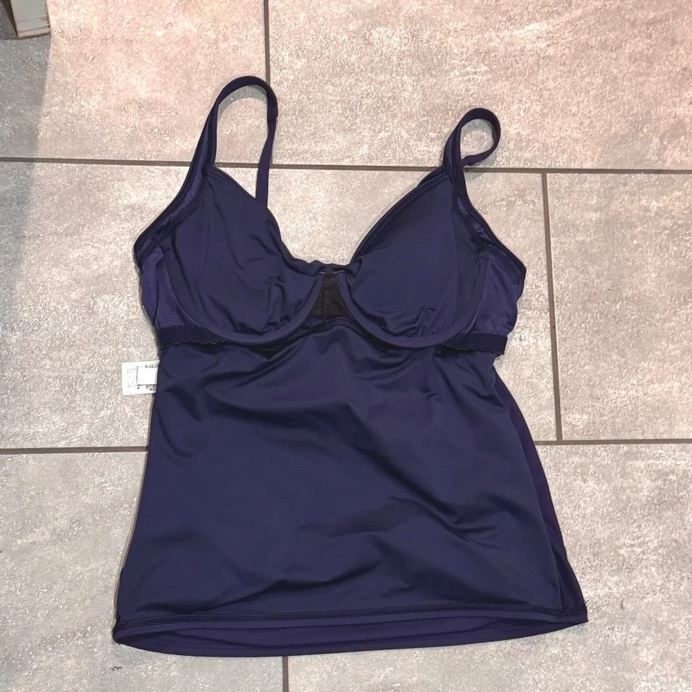 Lands End Tankini Swim Top Women 14L Navy Blue Excellent Underwire Ruched Twist - Picture 7 of 9